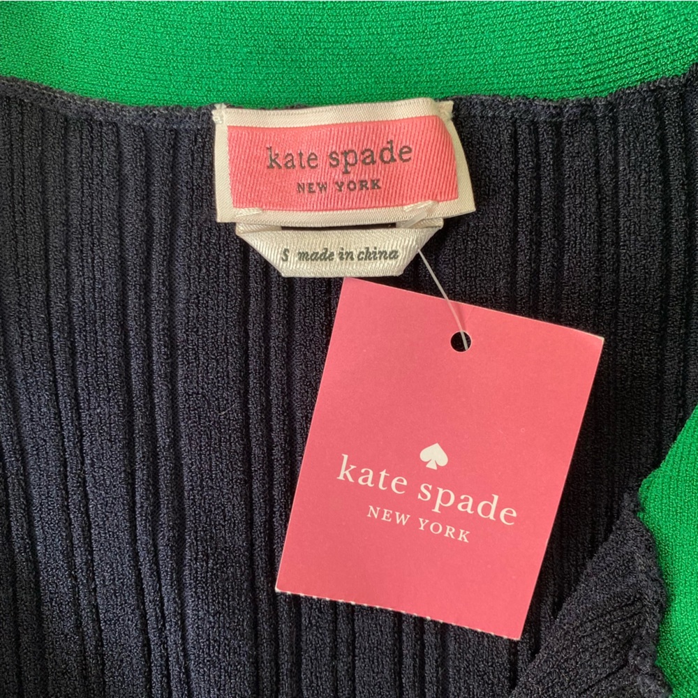 NEW Kate Spade Size S Navy Color Block Bow Neck Short Sleeve Sweater Top - Picture 10 of 11